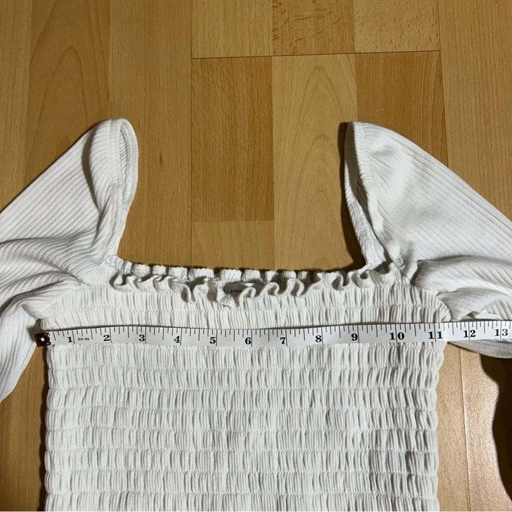 Reformation White Smocked Long‎ Sleeve Crop Top Medium
